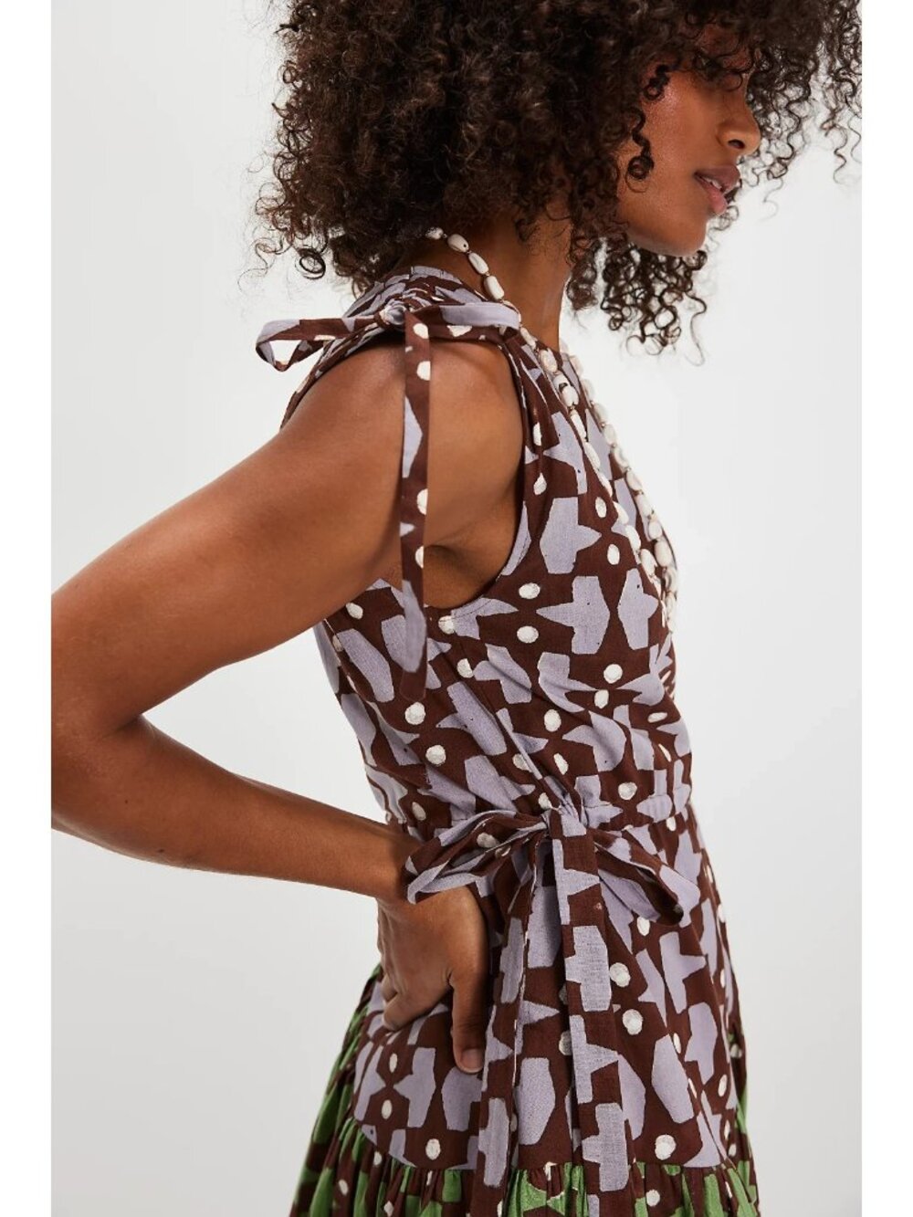 NWT Rujuta Sheth Athena in Pacman Block Print Cotton Tie Side A-line Dress S - Picture 2 of 11